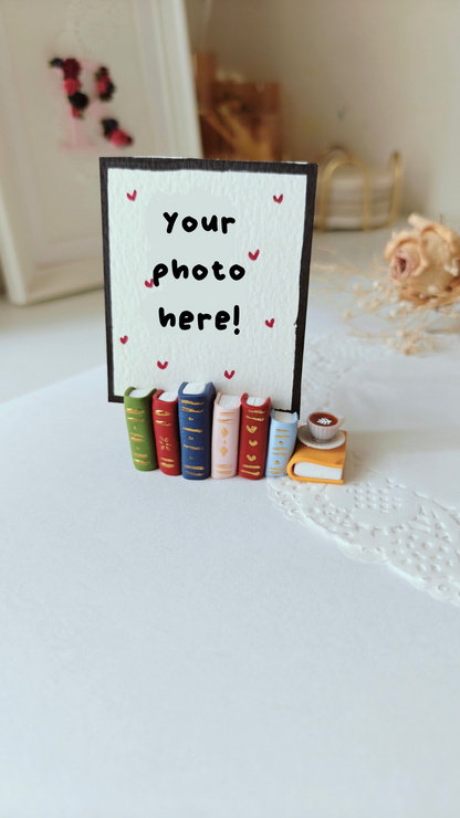 Bookish Stack with Coffee Cup Polaroid Holder