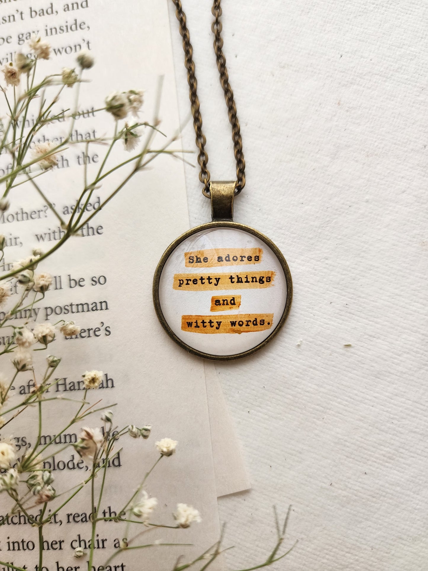 "she adores pretty things..." Quote Pendant
