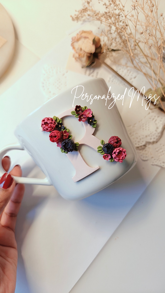 Personalized Initial Floral Mug