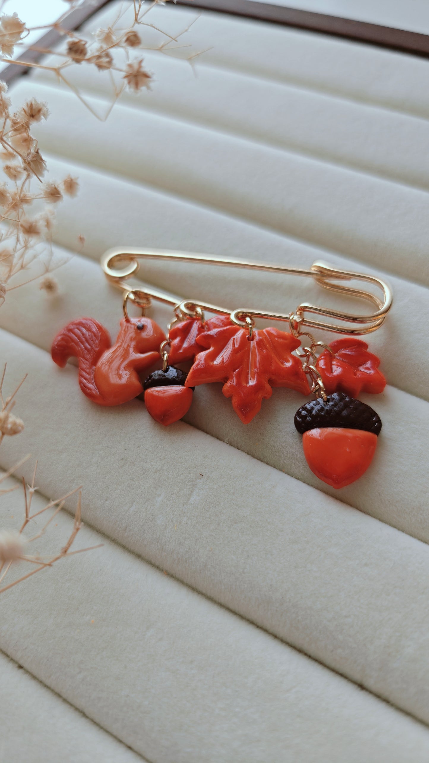 Squirrel & Leaves Autumn Brooch Pin