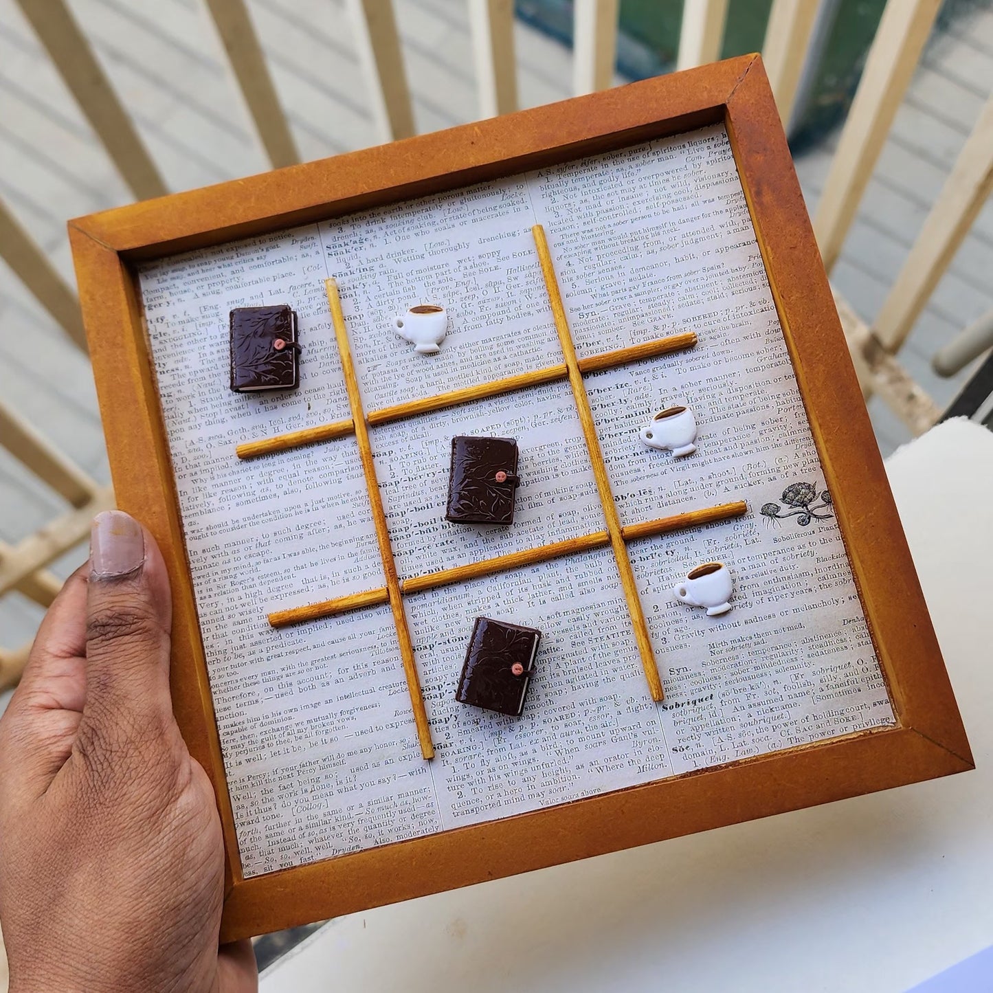 Book and Coffee Tic-Tac-Toe Board