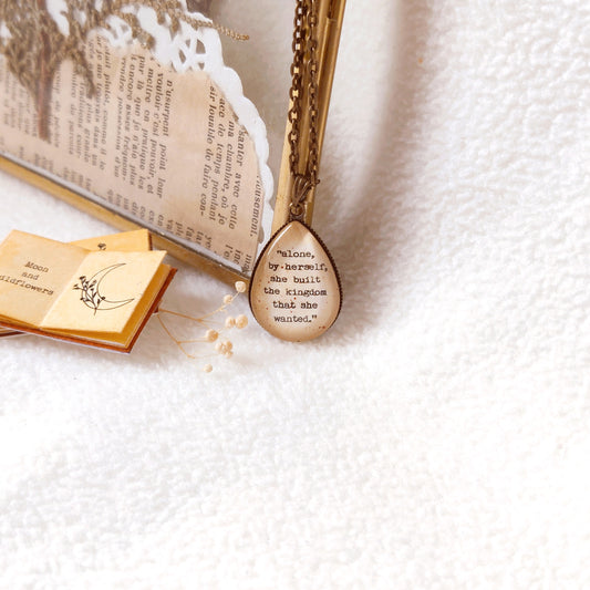 "she built the kingdom..."  Tear-drop Quote Pendant