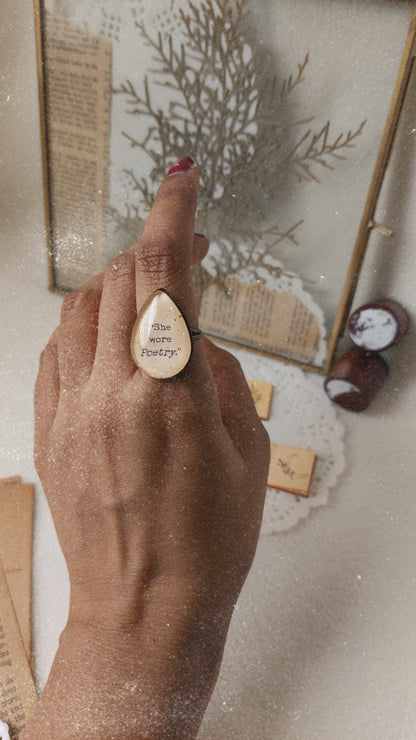 "She wore poetry"  Tear-drop Adjustable Ring