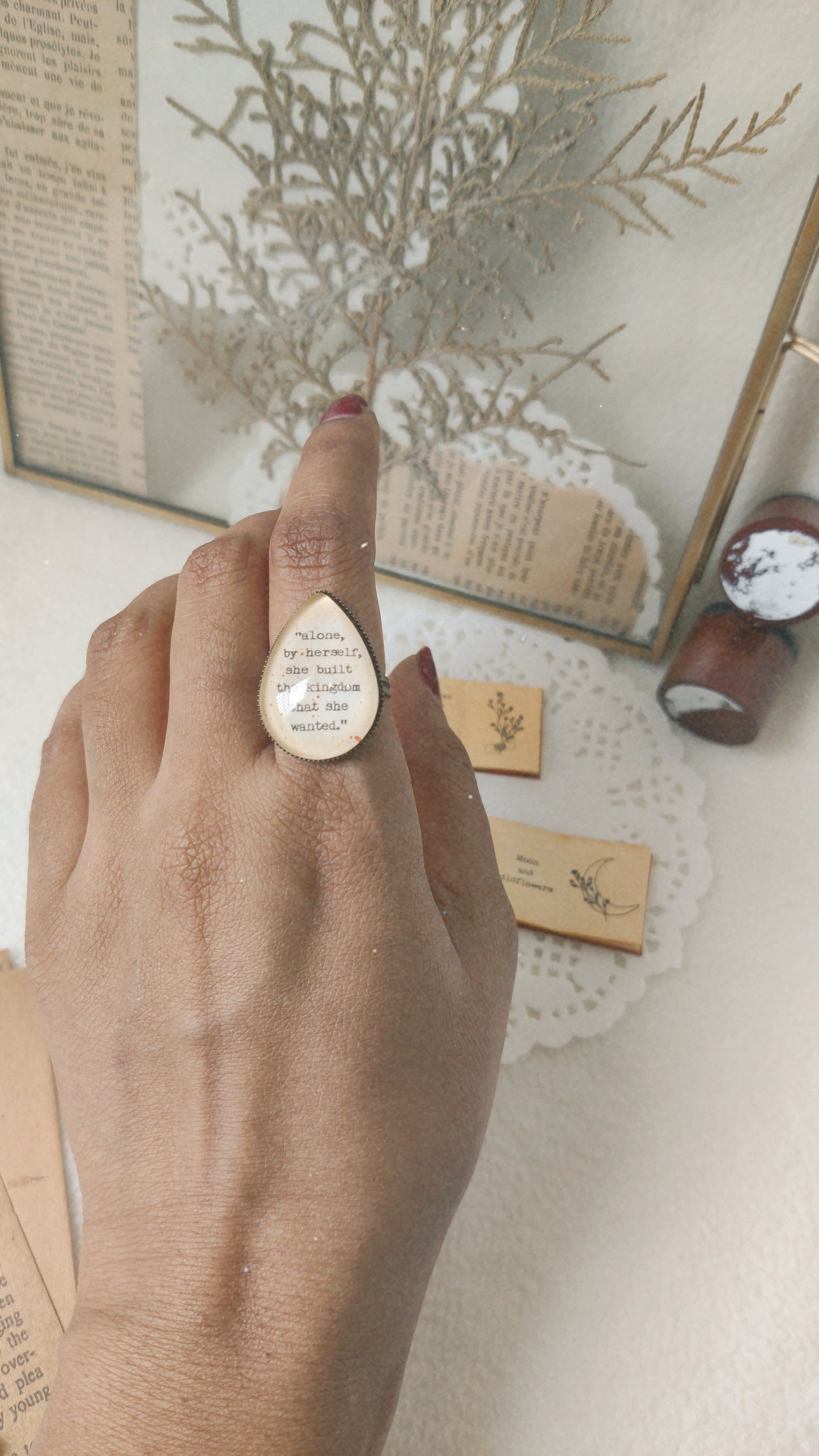 "she built the kingdom..."  Tear-drop Adjustable Ring