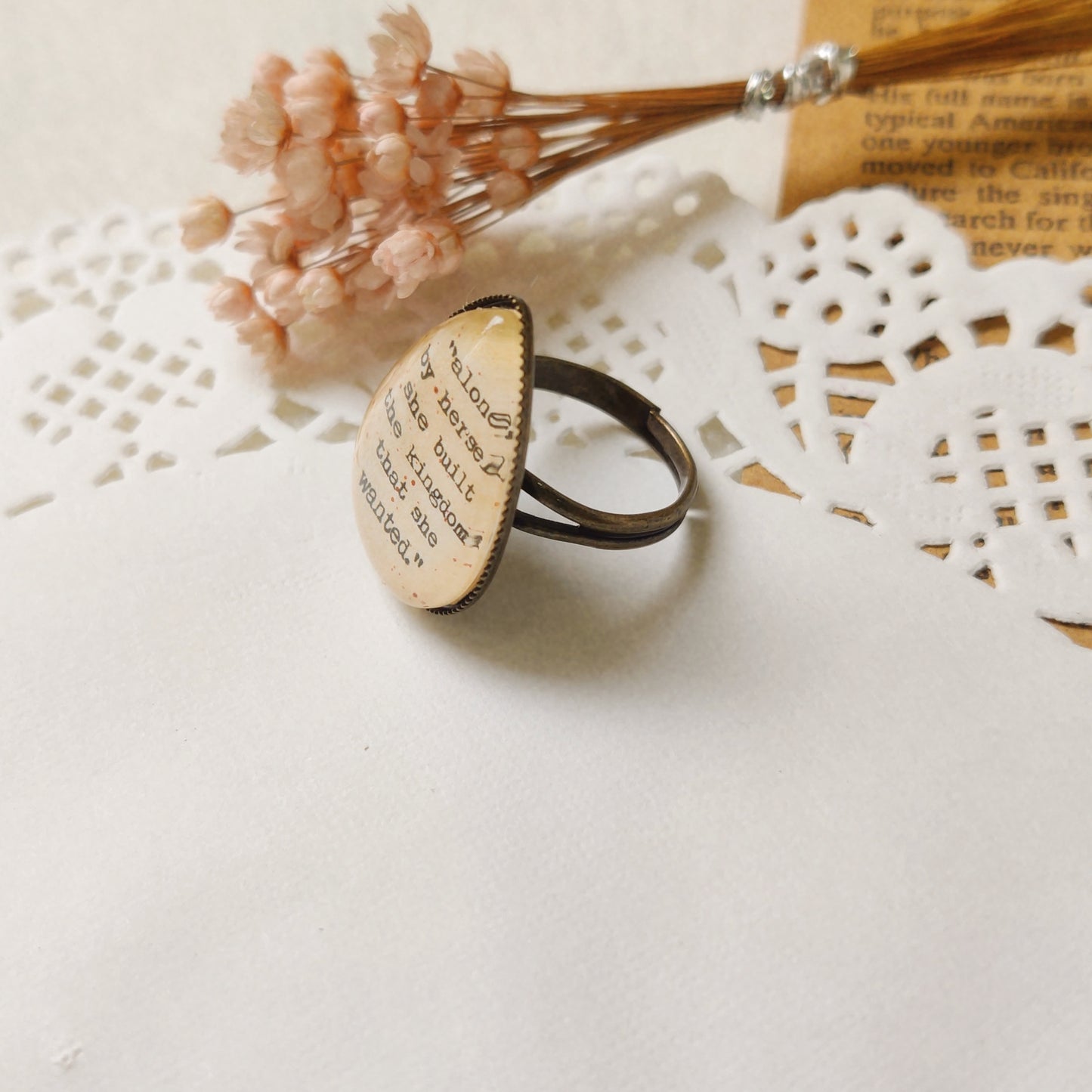 "she built the kingdom..."  Tear-drop Adjustable Ring