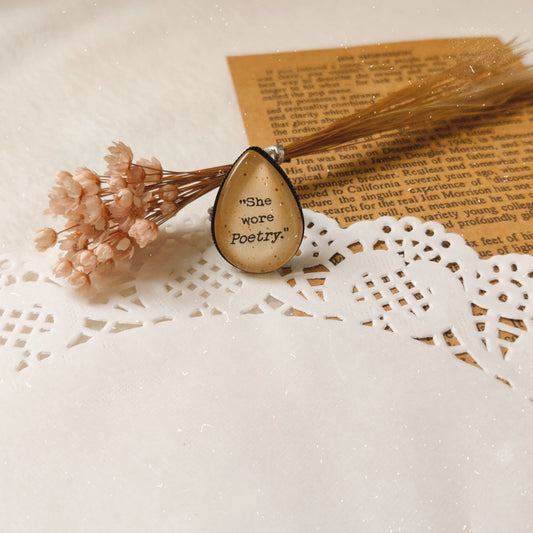 "She wore poetry"  Tear-drop Adjustable Ring