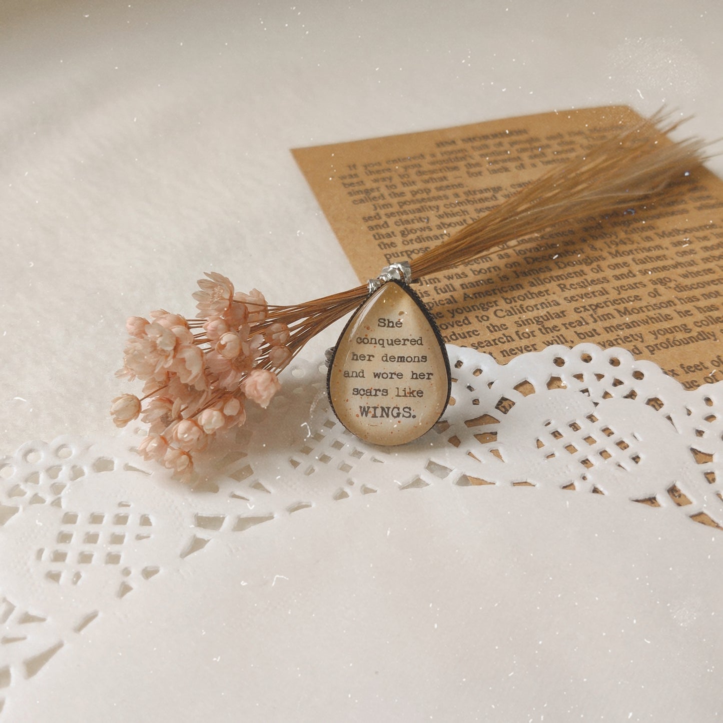 "She conquered her demons..."  Tear-drop Adjustable Ring