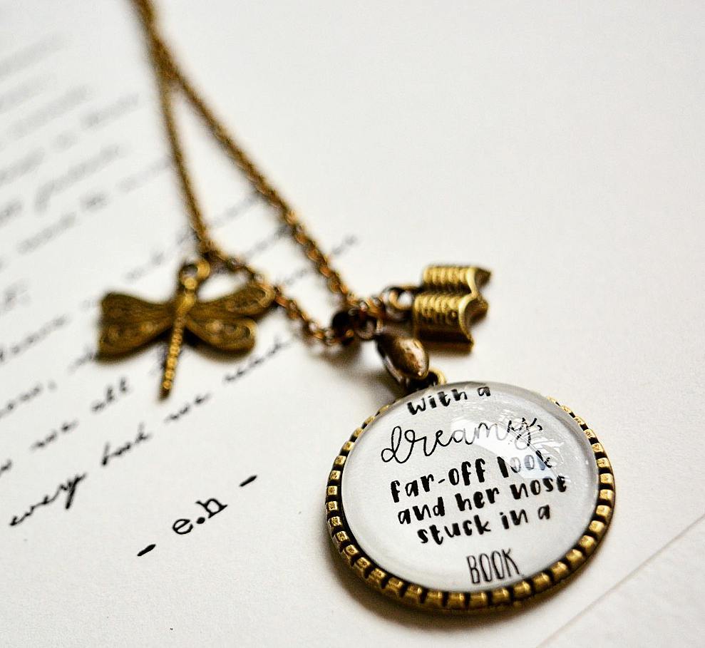 With a dreamy far off look... - Beauty and the Beast Quote Pendant
