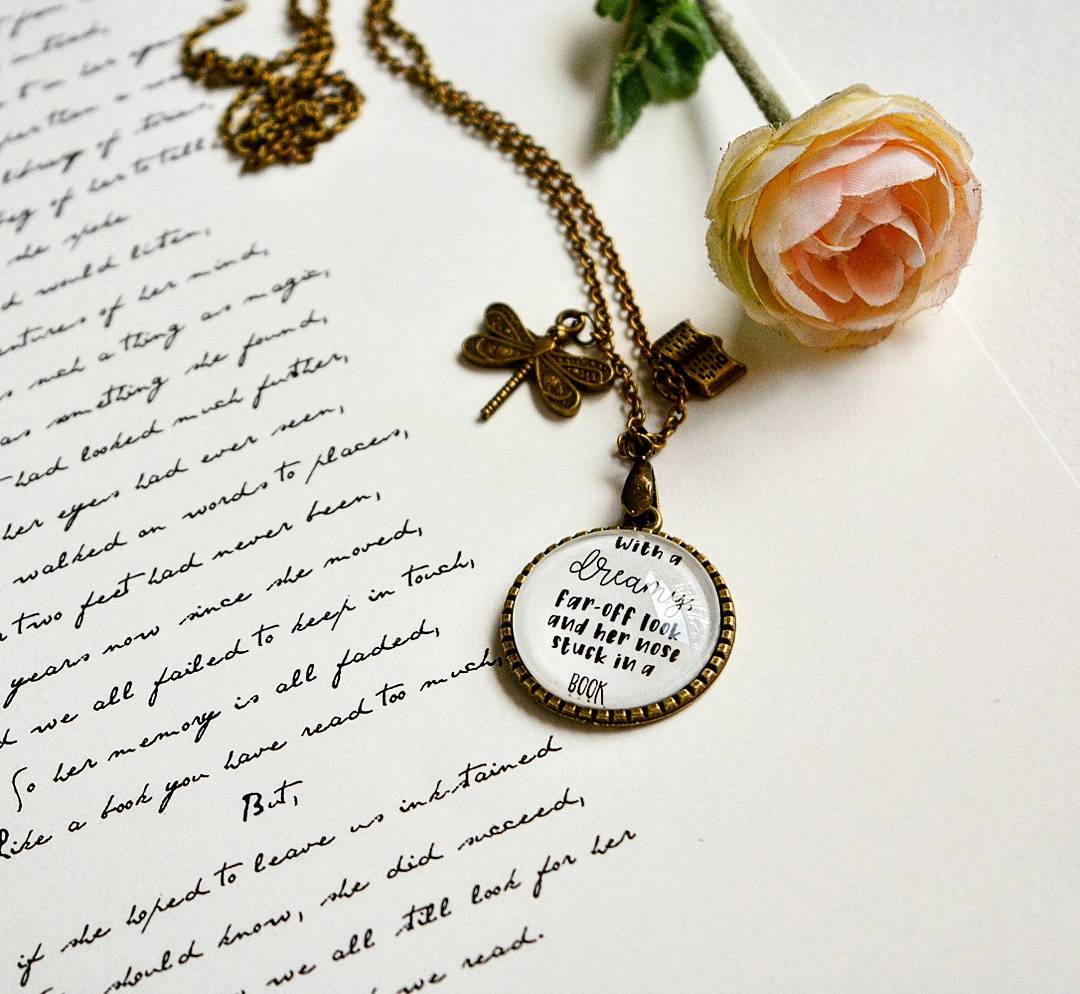 With a dreamy far off look... - Beauty and the Beast Quote Pendant