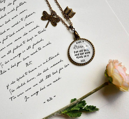 With a dreamy far off look... - Beauty and the Beast Quote Pendant