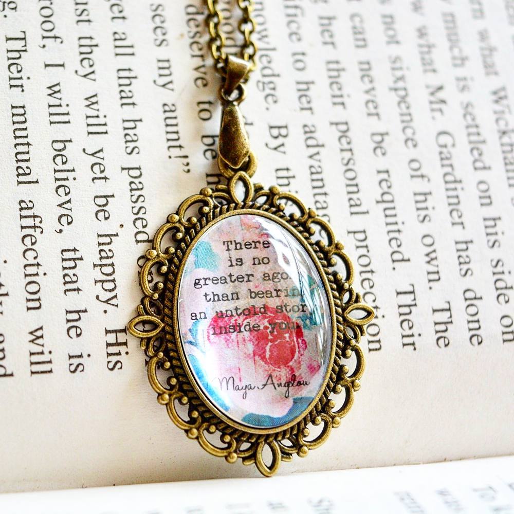 There is no greater agony.... - Maya Anglou Quote Pendant