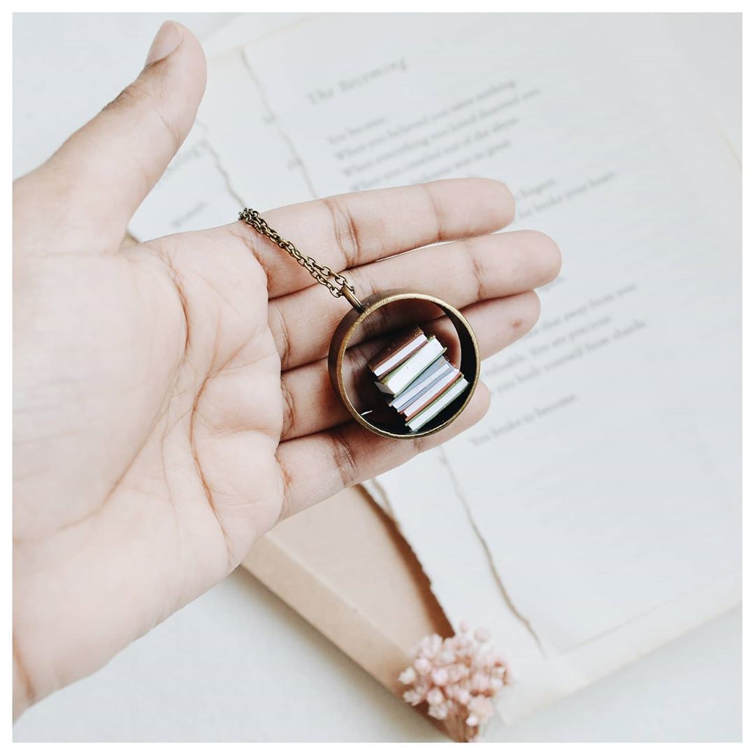 Vertical Stack of Books - Hollow Pendant